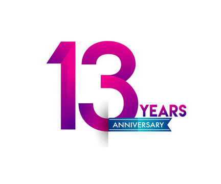 thirteen years anniversary celebration logotype colorful design with blue ribbon, 13th birthday logo on white background