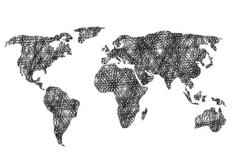 Pencil drawing sketch world map Vector illustration