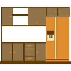 color silhouette of kitchen cabinets with fridge vector illustration