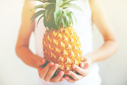 Juicy Fruit Pineapple Hands Concept Healthy Food