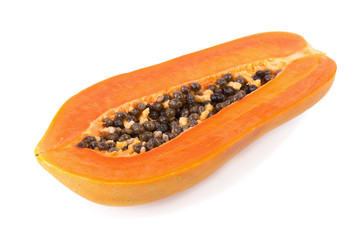 sliced papaya fruit isolated on white background