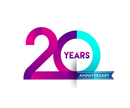 twenty years anniversary celebration logotype colorful design with blue ribbon, 20th birthday logo on white background
