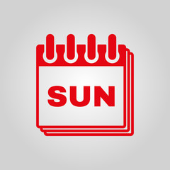 Sunday icon. Sun and calendar, data symbol. Flat design. Stock - Vector illustration
