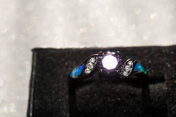 Black Ring with Amethyst