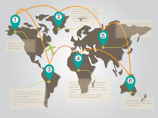 World Map Infographic with Point Symbol and Text Border Template