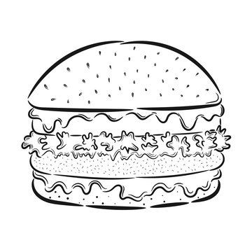 Vector fast food logo. hand drawn burger logotype. burger sign. Fast food icon. 