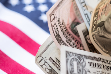 Dollars on american flag background