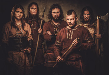 Mad vikings warriors posing in studio.