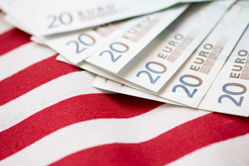 Euro  money on american flag background