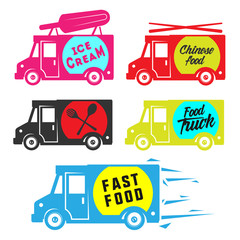 Food truck and ice cream truck for emblems and logo