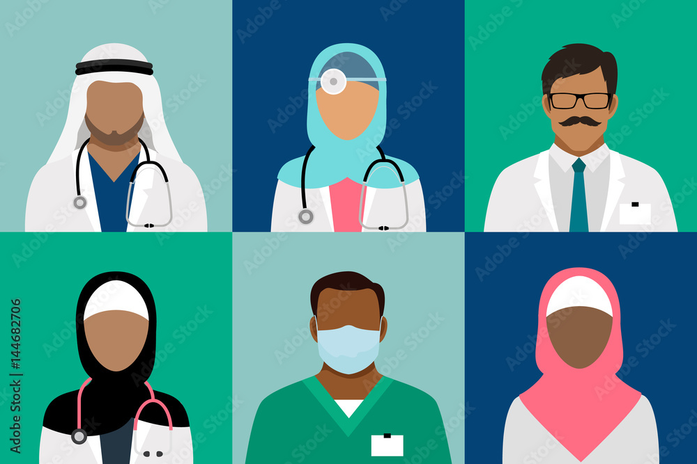 Wall mural arabian muslim medical staff avatars