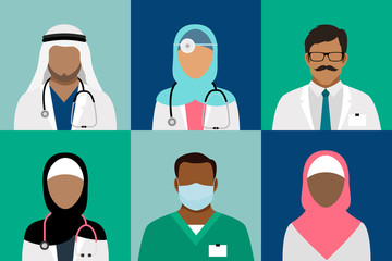Arabian muslim medical staff avatars