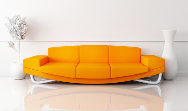 Orange sofa in white room