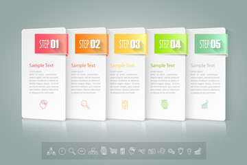 Design infographic template 5 options. can be used for workflow layout, diagram, number options, timeline and steps