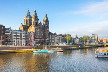 View of Amsterdam city in Netherlands