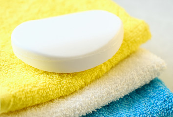 A piece of soap on a towel