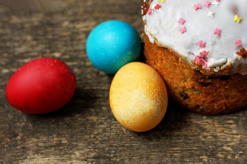 Easter eggs and cake.