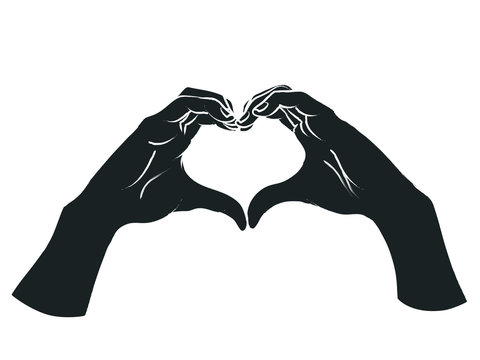 Female hands in the form of heart. Vector.