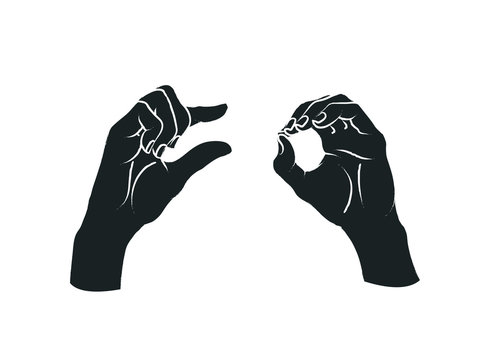 Gesture. A little bit sign. Two female hands showing a few of something. Vector.