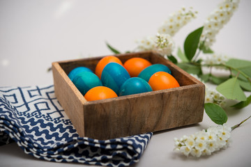 Rustic Easter decoration - painted eggs and spring flower