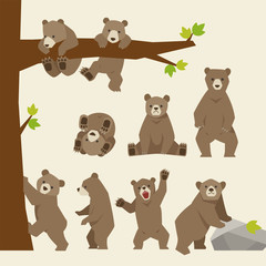 Fototapeta premium baby bear various poses illustration set