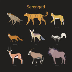 animal serengeti flat design illustratioㅜ set - obrazy, fototapety, plakaty