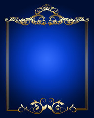 Gold vintage border ornament on blue background .