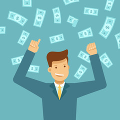 Happy man winning money lottery