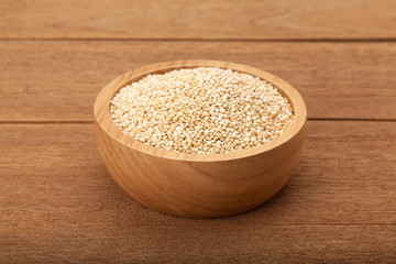 quinoa in wooden bowl