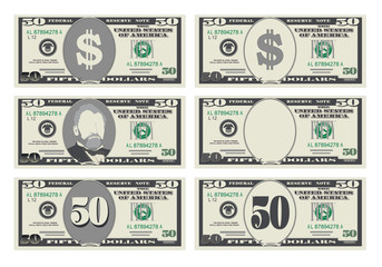 Naklejka na ściany i meble USA banking currency, cash symbol 50 dollars bill.