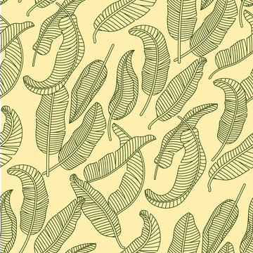 Vector seamless pattern with tropical banana leaves.