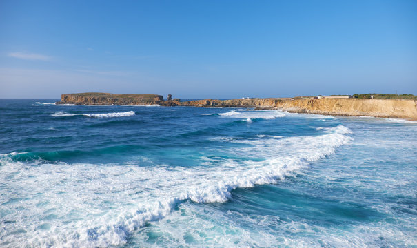 Peninsula Papoa - Peniche in Leiria district with waves of Atlantic Ocean
