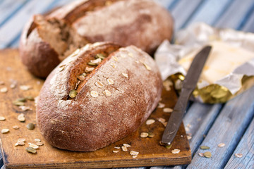 Fresh rye bread and butter