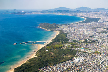 Fototapeta premium Aerial view of Hakata Bay in Fukuoka, Japan. (福岡 博多湾航空写真)