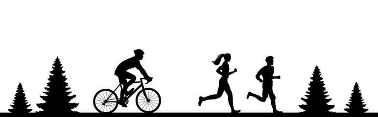Silhouette Läufer und Radfahrer