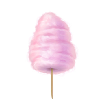 Cotton Candy Realistic Pink Cotton Candy On Wooden Stick Summer