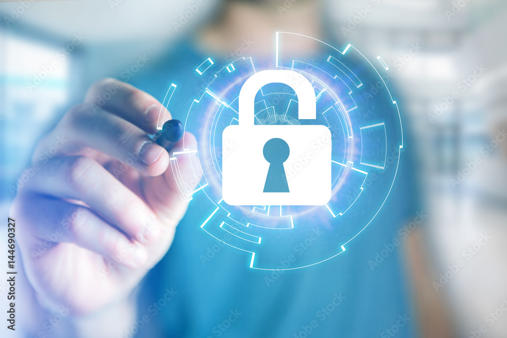 Poster security concept with a locker open on an internet application - technology concept