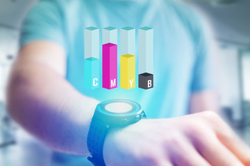 Concept of a CMYB Inkjet level interface over a device - Computer and technology concept