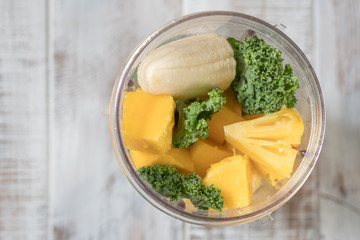 Ingredients for Green smoothie with fruits and kale