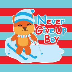 Cute Fox play ski on striped background vector cartoon, Baby shower postcard, wallpaper, and greeting card, T-shirt design for kids vector illustration