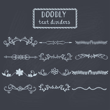 Set of hand drawn vector doodly text dividers