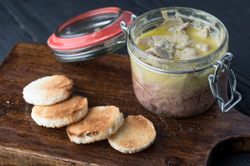Preserved  Foie gras in jar  and sandwiches