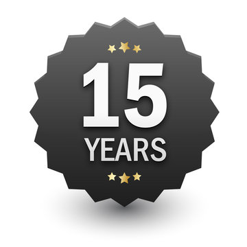 15 YEARS Black Vector Icon with Stars
