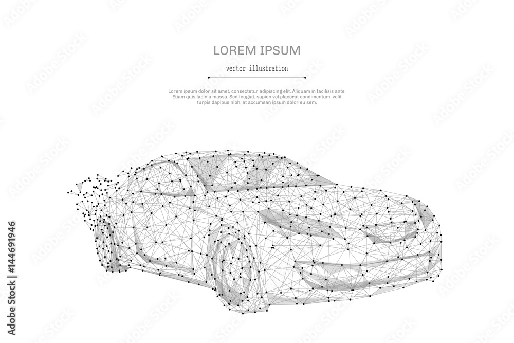 Poster Abstract mash line and point auto on white background with an inscription. Starry sky or space, consisting of stars and the universe. Vector business illustration