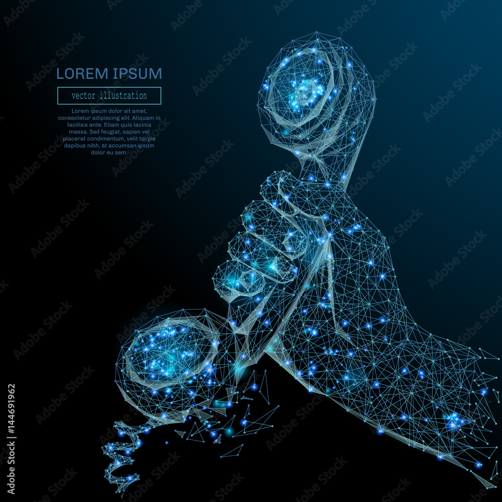 Leinwandbilder abstract image of a handset in hand in the form of a starry sky or space, consisting of points, line