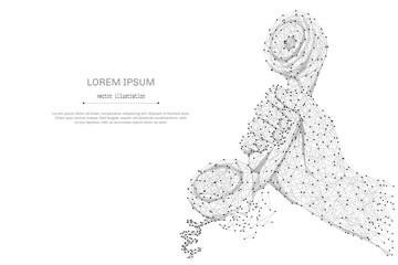 Abstract mash line and point Handset in hand on white background with an inscription. Starry sky or space, consisting of stars and the universe. Vector business illustration