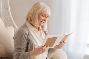 Cheerless unhappy woman missing her husband