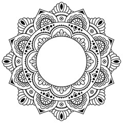 Henna tatoo mandala. Mehndi style. Decorative pattern in oriental style. Coloring book page.
