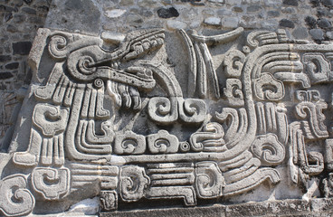 Bas-relief carving with of a Quetzalcoatl, Xochicalco, Mexico