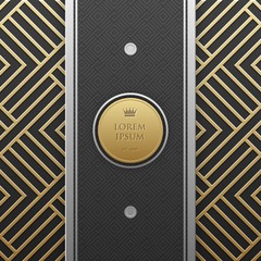 Vertical banner template on golden metallic background with seamless geometric pattern. Elegant luxury style. - 144694340